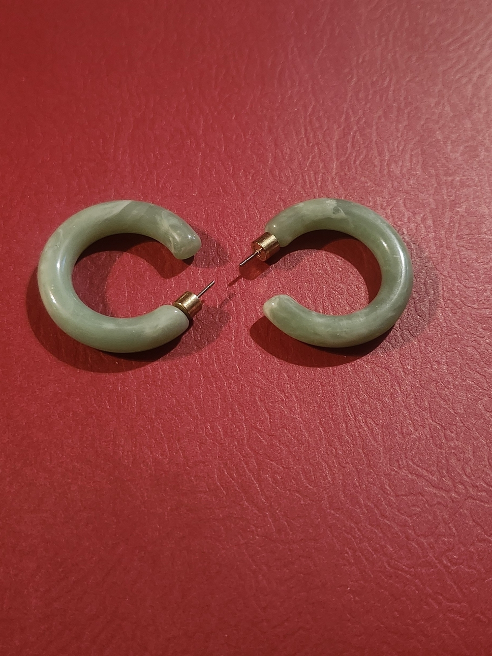 Green Jade Hoop Earrings - Unbranded